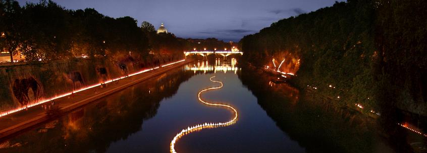 Artist's impression of the design to light up Rome's Tiber River on 22 June.