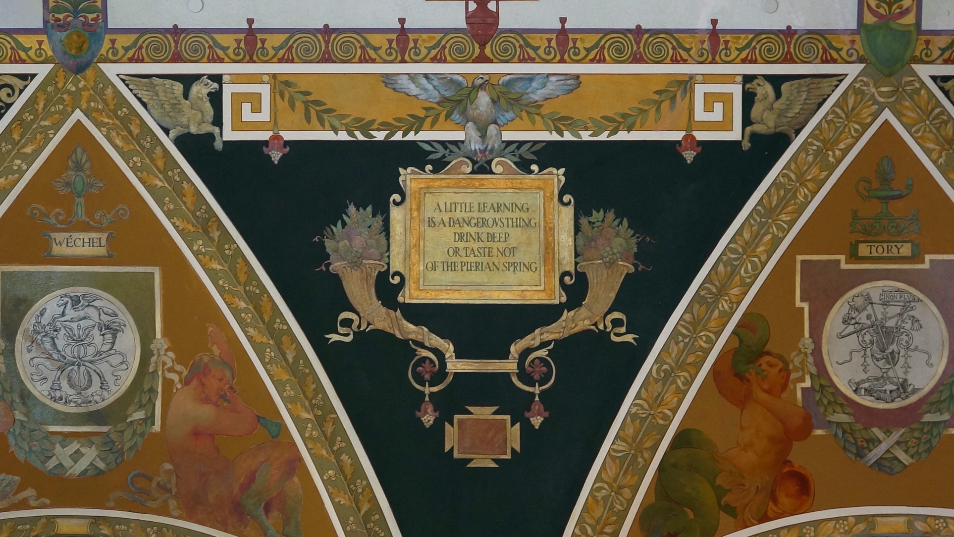 Painted wall at the Library of Congress with the quote from Pope, A little learning is a dangerous thing, drink deep or taste not of the Pierian spring.