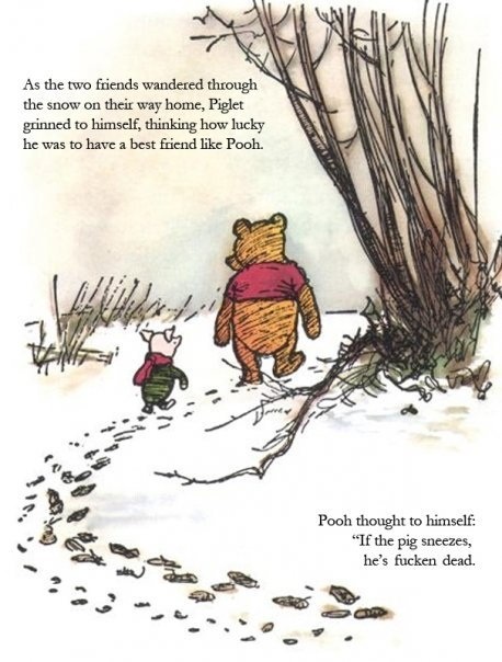 A drawing of Pooh and Piglet intended to draw attention to the perils of swine ’flu